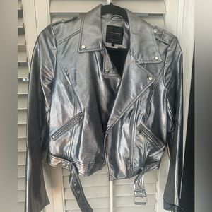 Zara crop leather Chrome Jacket Size S